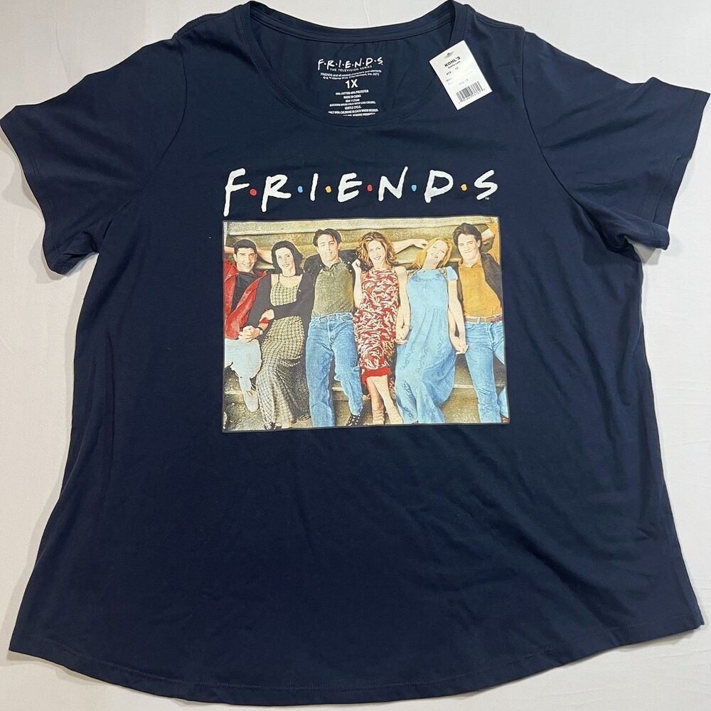 Friends TV Show Cast Photo Graphic Tee Women's 1X Plus NWT Moon Indigo